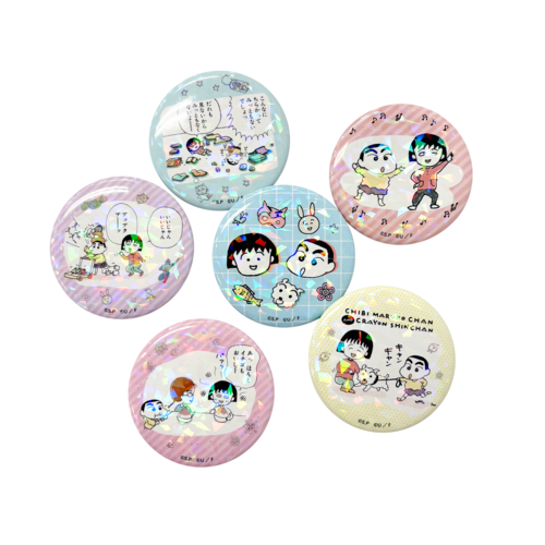 ちびまる子ちゃん×クレヨンしんちゃん ホログラム缶バッジ（ランダム6